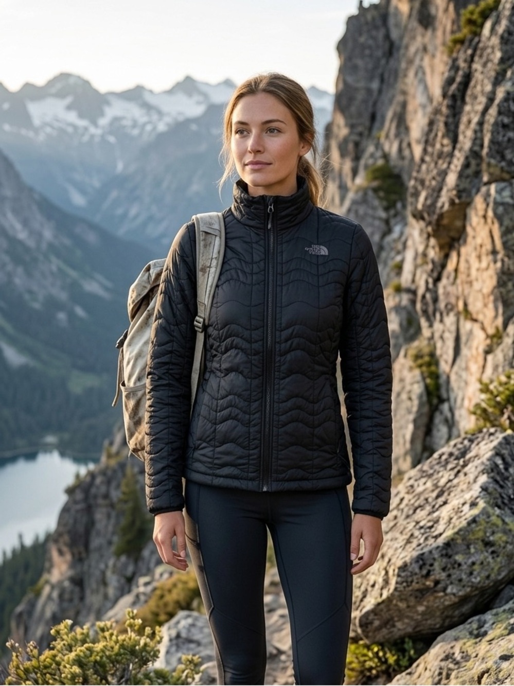The North Face Women's Small Black Quilted Insulated Jacket Brown Tonal Logo